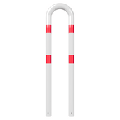 Witte beschermbeugel Ø76 mm met rode reflecterende banden, 400x1500 mm, voor betonverankering.