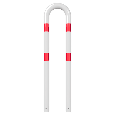 Witte beschermbeugel Ø76 mm met rode reflecterende banden, 400x1500 mm, voor betonverankering.