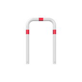 Witte en rood gestreepte beschermbeugel Ø76 mm, voor verankering in beton.