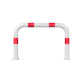 Wit-rode beschermbeugel Ø76 mm, 1000x650 mm, op voetplaat, zonder tussenbuis.