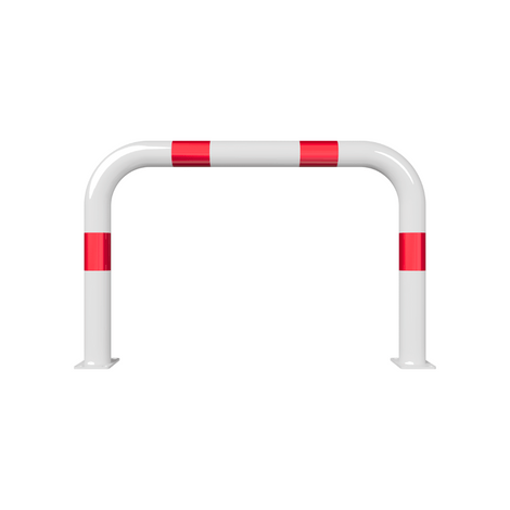 Wit-rode beschermbeugel Ø76 mm, 1000x650 mm, op voetplaat, zonder tussenbuis.