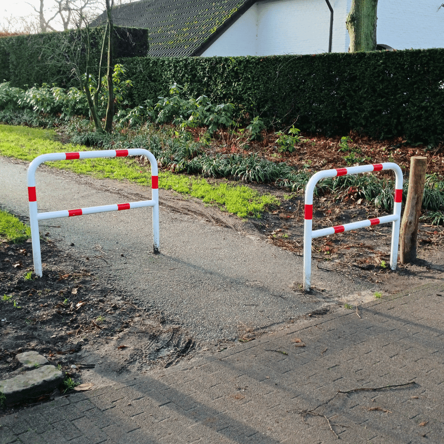 Beschermbeugel Ø48 mm | Wit-rood | Op voetplaat | Met tussenbuis