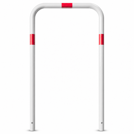 Witte beschermbeugel Ø48 mm met rode reflecterende banden, voor verankering in beton.