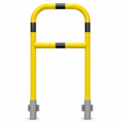 Gele en zwart gestreepte beschermbeugel Ø60 mm, 700x1200 mm, voor muurbevestiging, afneembaar.