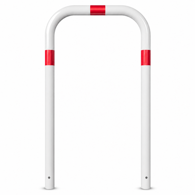 Witte beschermbeugel Ø60 mm met rode reflecterende banden, voor betonverankering.