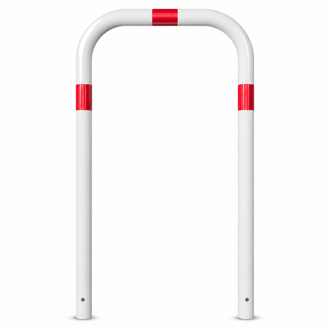 Witte beschermbeugel Ø60 mm met rode reflecterende banden, voor betonverankering.