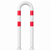 Witte-rode beschermbeugel Ø76 mm, U-vormig, met gaten voor betonverankering.