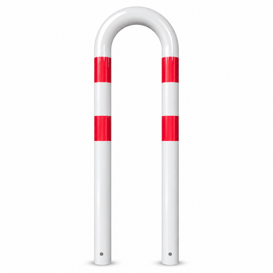 Witte-rode beschermbeugel Ø76 mm, U-vormig, met gaten voor betonverankering.