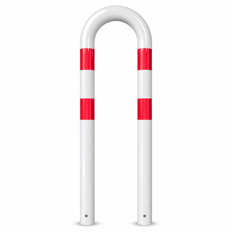 Witte-rode beschermbeugel Ø76 mm, U-vormig, met gaten voor betonverankering.