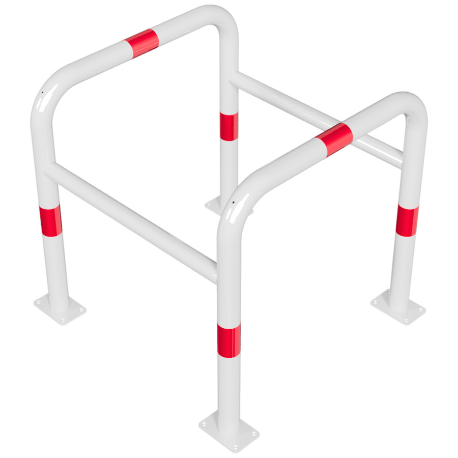 Beschermbeugel Ø60 mm | Wit-rood | Op voetplaat | 2-delige kolombeugel