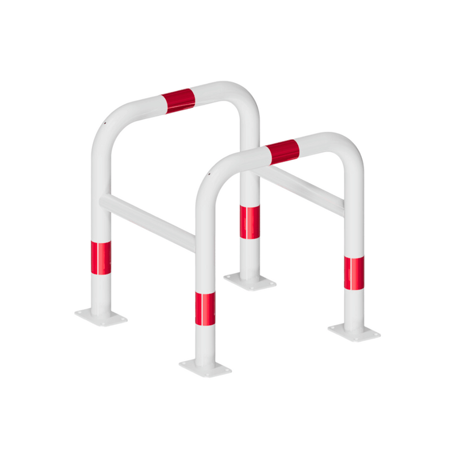 Beschermbeugel Ø60 mm | Wit-rood | Op voetplaat | 2-delige kolombeugel