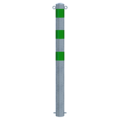 Verzinkt-groene beschermpaal Ø102 mm voor betonverankering, met twee kettingogen en groene reflecterende banden.