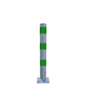 Verzinkt-groene beschermpaal Ø102 mm met voetplaat voor betonverankering.