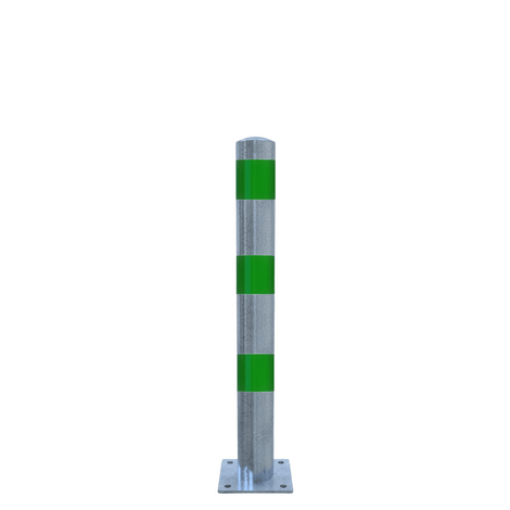 Verzinkt-groene beschermpaal Ø102 mm met voetplaat voor betonverankering.