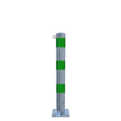 Verzinkt-groene beschermpaal Ø102 mm met voetplaat en 1 kettingoog.
