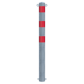 Verzinkt-rood beschermpaal Ø102 mm voor betonverankering, met 2 kettingogen en reflecterende rode banden.