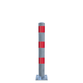 Verzinkt-rood beschermpaal Ø102 mm met voetplaat voor opbouwmontage, op een witte achtergrond.