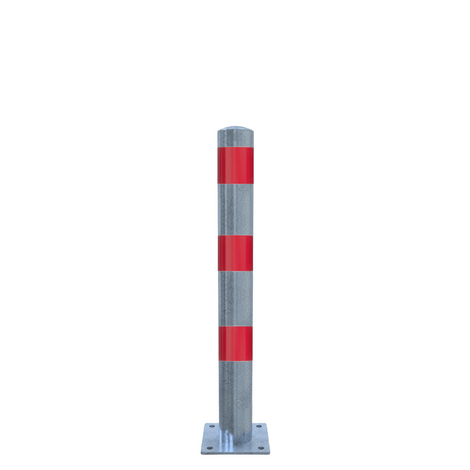 Verzinkt-rood beschermpaal Ø102 mm met voetplaat voor opbouwmontage, op een witte achtergrond.