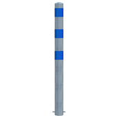 Verzinkt-blauwe beschermpaal Ø102 mm voor betonverankering, met drie blauwe strepen.