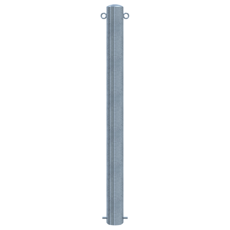 Verzinkte stalen beschermpaal Ø102 mm voor betonverankering, met 2 kettingogen.