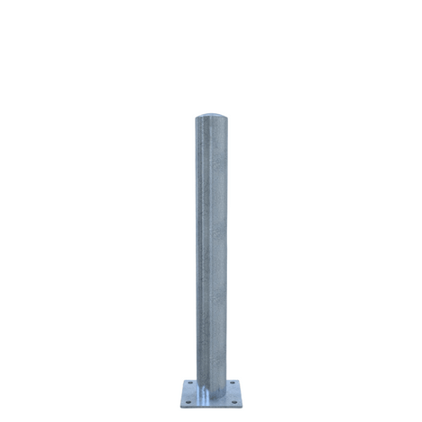 Verzinkte stalen beschermpaal Ø102 mm met voetplaat voor opbouwmontage, grijs.