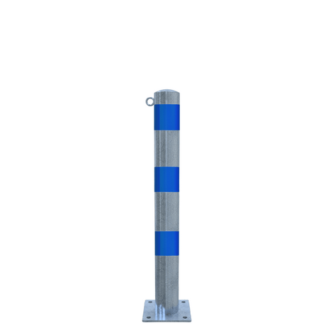 Verzinkt-blauwe beschermpaal Ø102 mm met voetplaat en 1 kettingoog.