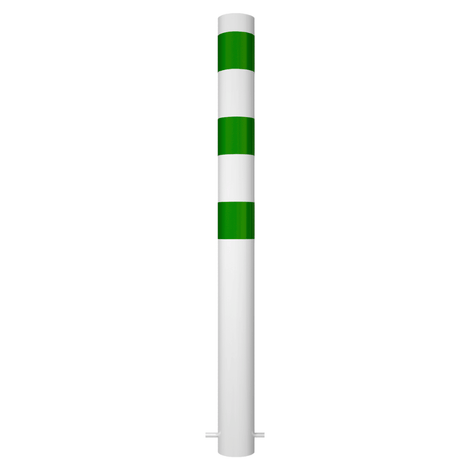 Witte beschermpaal Ø102 mm met groene strepen, voor betonverankering.