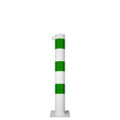 Witte en groene beschermpaal Ø102 mm met voetplaat en 1 kettingoog.