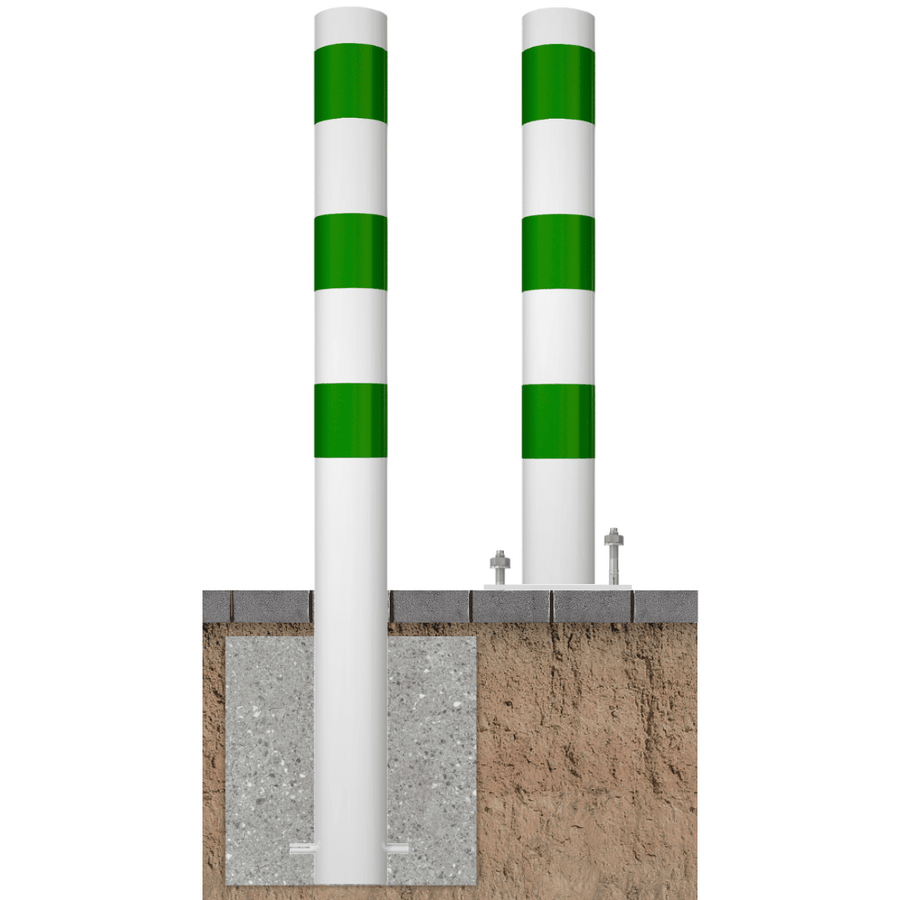 Beschermpaal Ø102 mm | Wit-groen | Voor betonverankering of op voetplaat