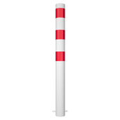 Witte beschermpaal Ø102 mm met rode strepen, voor betonverankering.