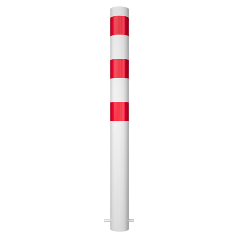 Witte beschermpaal Ø102 mm met rode strepen, voor betonverankering.