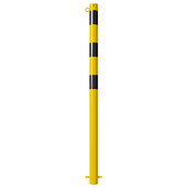 Gele en zwarte beschermpaal Ø60 mm met 1 kettingoog voor betonverankering.