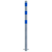 Verzinkt-blauwe beschermpaal Ø60 mm voor betonverankering, met drie blauwe reflecterende banden.