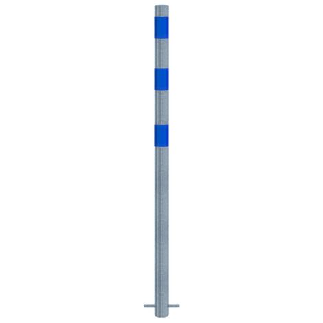 Verzinkt-blauwe beschermpaal Ø60 mm voor betonverankering, met drie blauwe reflecterende banden.
