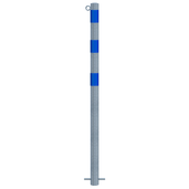 Verzinkt-blauwe beschermpaal Ø60 mm voor betonverankering, met 1 kettingoog en blauwe reflecterende strepen.