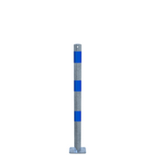 Verzinkt-blauwe beschermpaal Ø60 mm met voetplaat voor betonverankering.