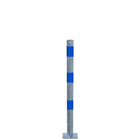 Verzinkt-blauwe beschermpaal Ø60 mm met voetplaat voor betonverankering.
