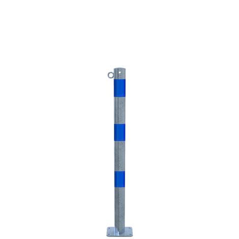 Verzinkt-blauwe beschermpaal Ø60 mm met voetplaat en 1 kettingoog.