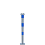 Verzinkt-blauwe beschermpaal Ø60 mm met voetplaat en twee kettingogen.
