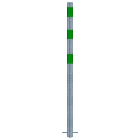 Verzinkt-groene beschermpaal Ø60 mm voor betonverankering, met drie groene reflecterende banden.