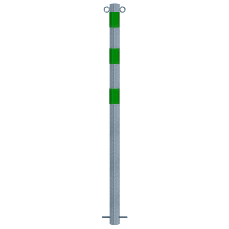 Verzinkt-groene beschermpaal Ø60 mm voor betonverankering, met twee kettingogen.