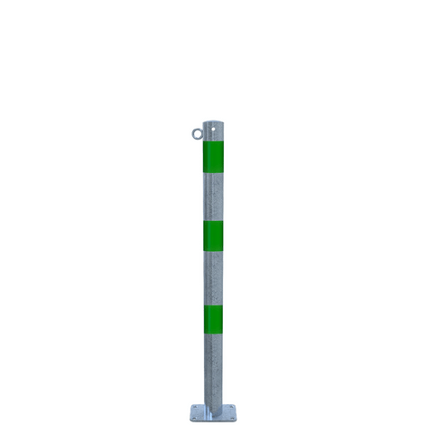 Verzinkt-groene beschermpaal Ø60 mm met voetplaat en 1 kettingoog.