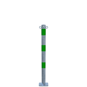 Verzinkt-groene beschermpaal Ø60 mm met voetplaat en twee kettingogen.