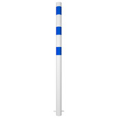 Witte beschermpaal Ø60 mm met blauwe strepen, voor betonverankering.