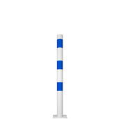 Witte en blauw gestreepte beschermpaal Ø60 mm met voetplaat voor betonverankering.