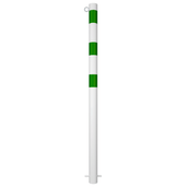Witte beschermpaal Ø60 mm met groene strepen en 1 kettingoog, voor betonverankering.