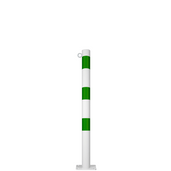 Witte en groene beschermpaal Ø60 mm met voetplaat en 1 kettingoog.
