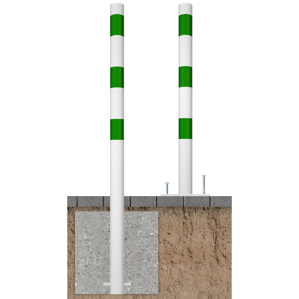 Beschermpaal Ø60 mm | Wit-groen | Voor betonverankering of op voetplaat