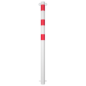 Witte en rode beschermpaal Ø60 mm voor betonverankering, met twee kettingogen.