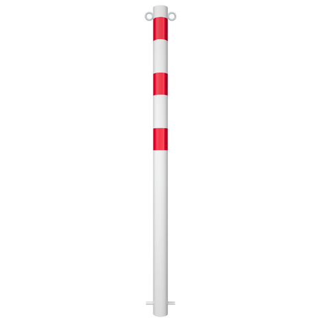 Witte en rode beschermpaal Ø60 mm voor betonverankering, met twee kettingogen.